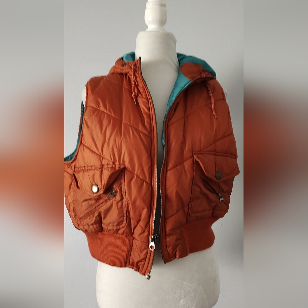 Miss Lili  Vest Puffer Cropped Hoodie Women Size XL Girls Pockets Zipper Warmer